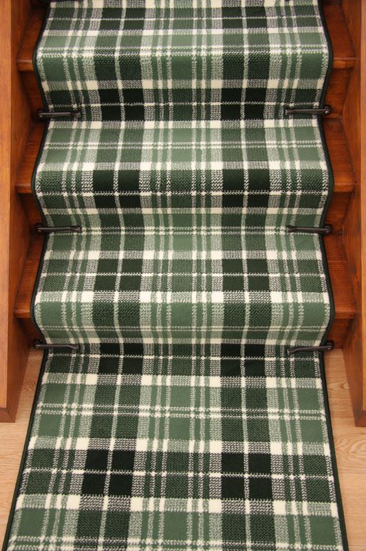 Lima Green Tartan Stair Carpet Runner Long Any Length Hall Rugs Thick